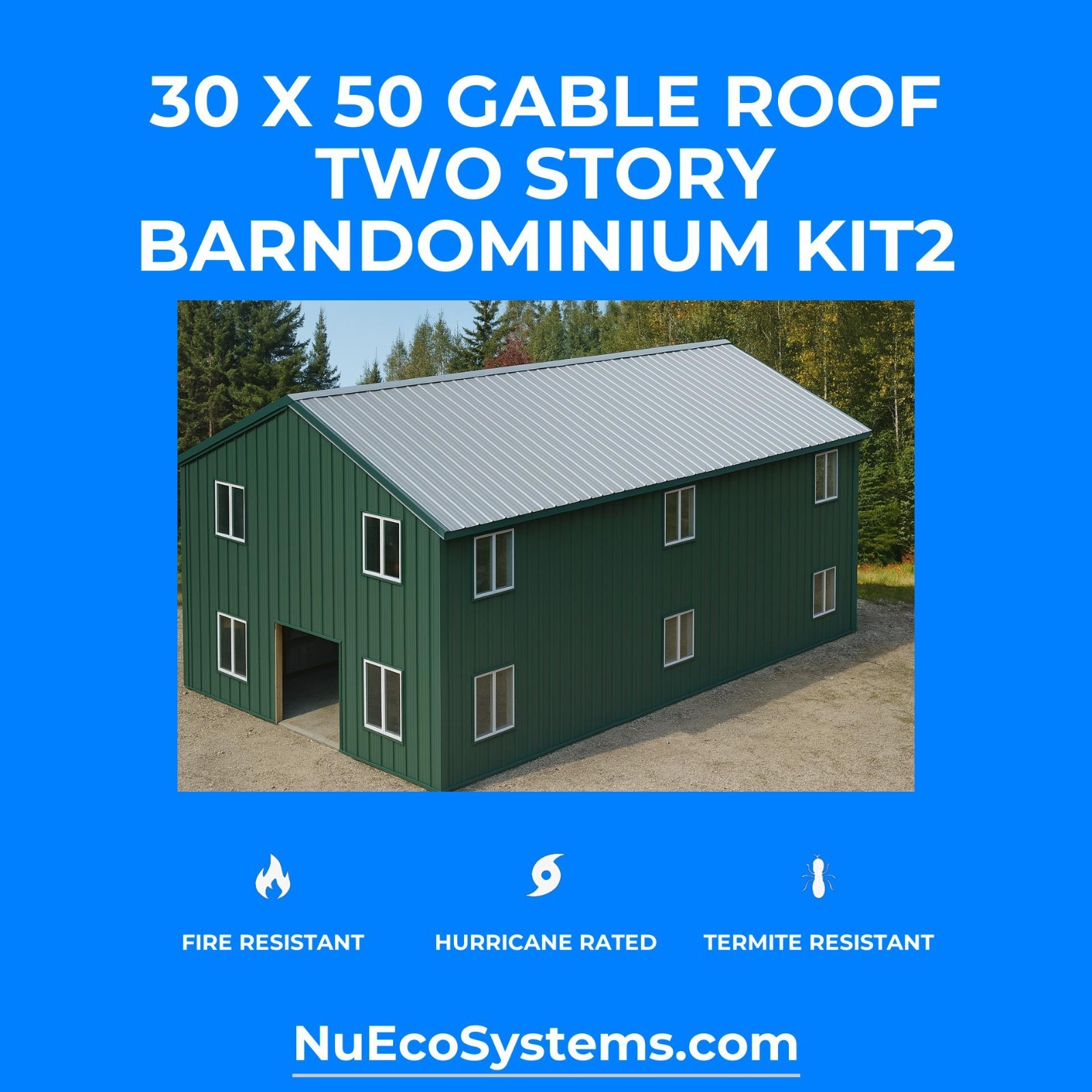 FLORIDA & TEXAS HURRICANE RATED Gable 2 Story Galvanized Steel Barndominium Kit