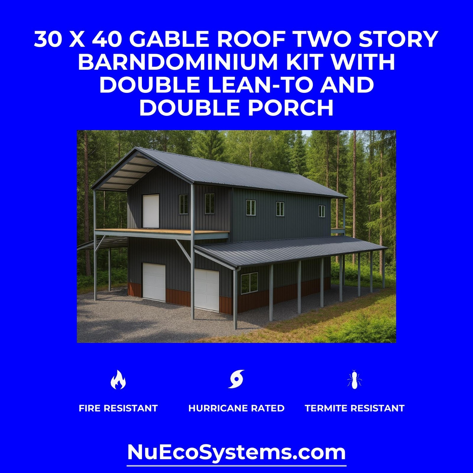 18 X 40 HURRICANE RATED 2 Story Single Slope Galvanized Steel Barndominium Kit