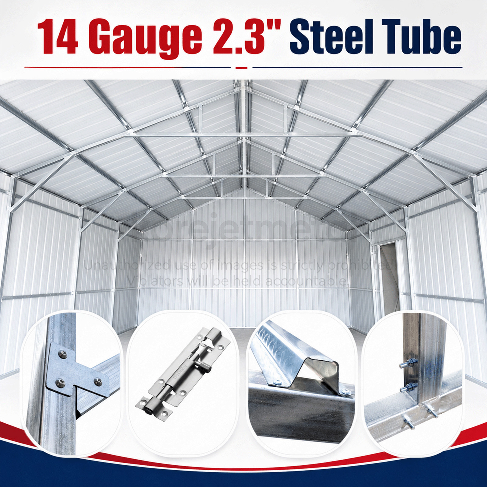 46x25x15FT Heavy-Duty Metal Garage Barn Shed Reinforced Steel Carport 1150 sq.ft