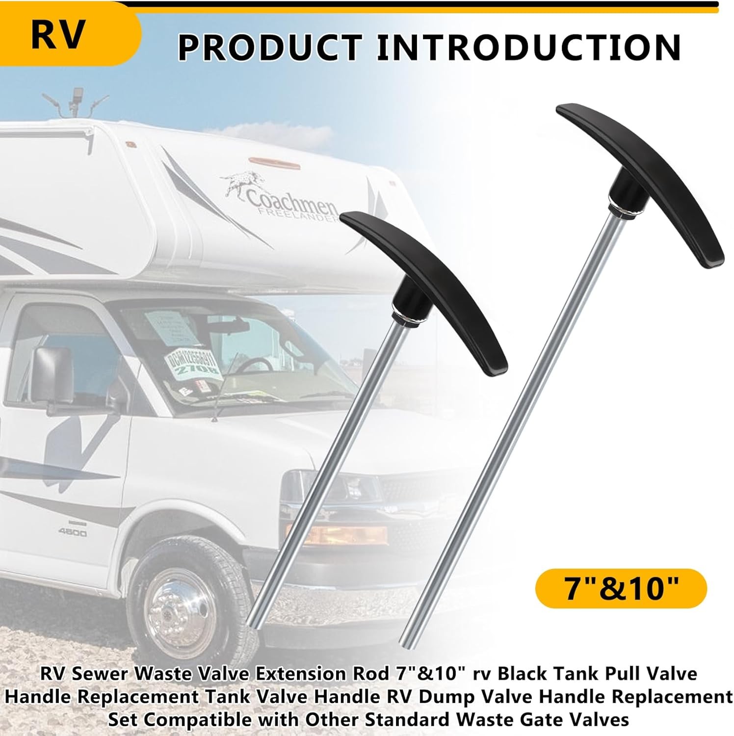 RV Sewer Waste Valve Extension Rod 7″&10″,rv Black Tank Pull Valve Handle Replac