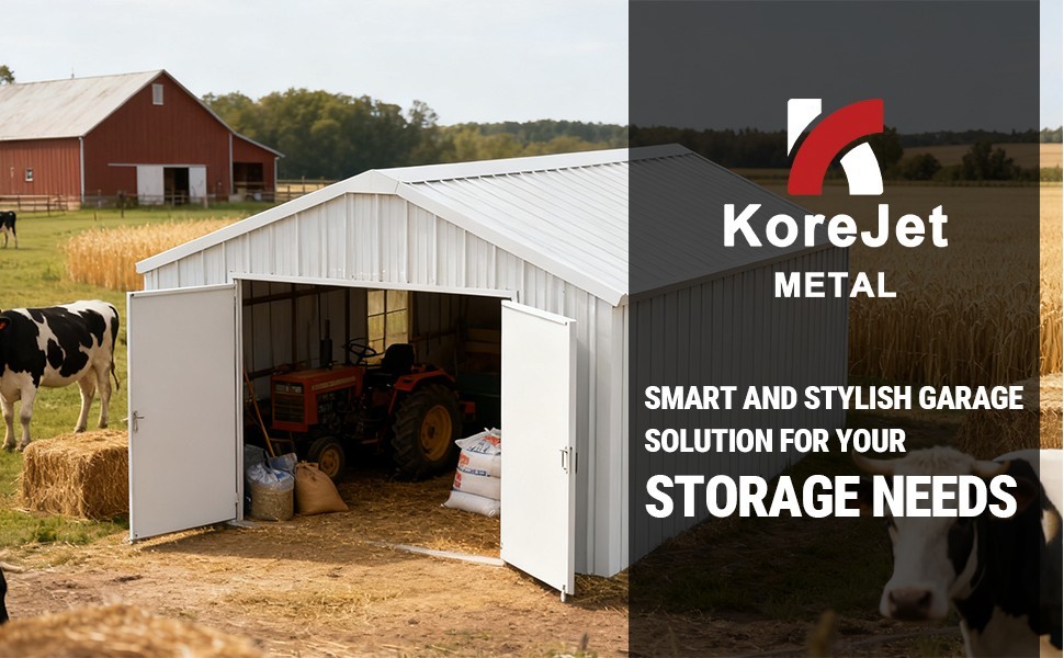 12’x20′ Prefabricated Steel Garage Shed,Heavy Duty Carport with Doors White KJ
