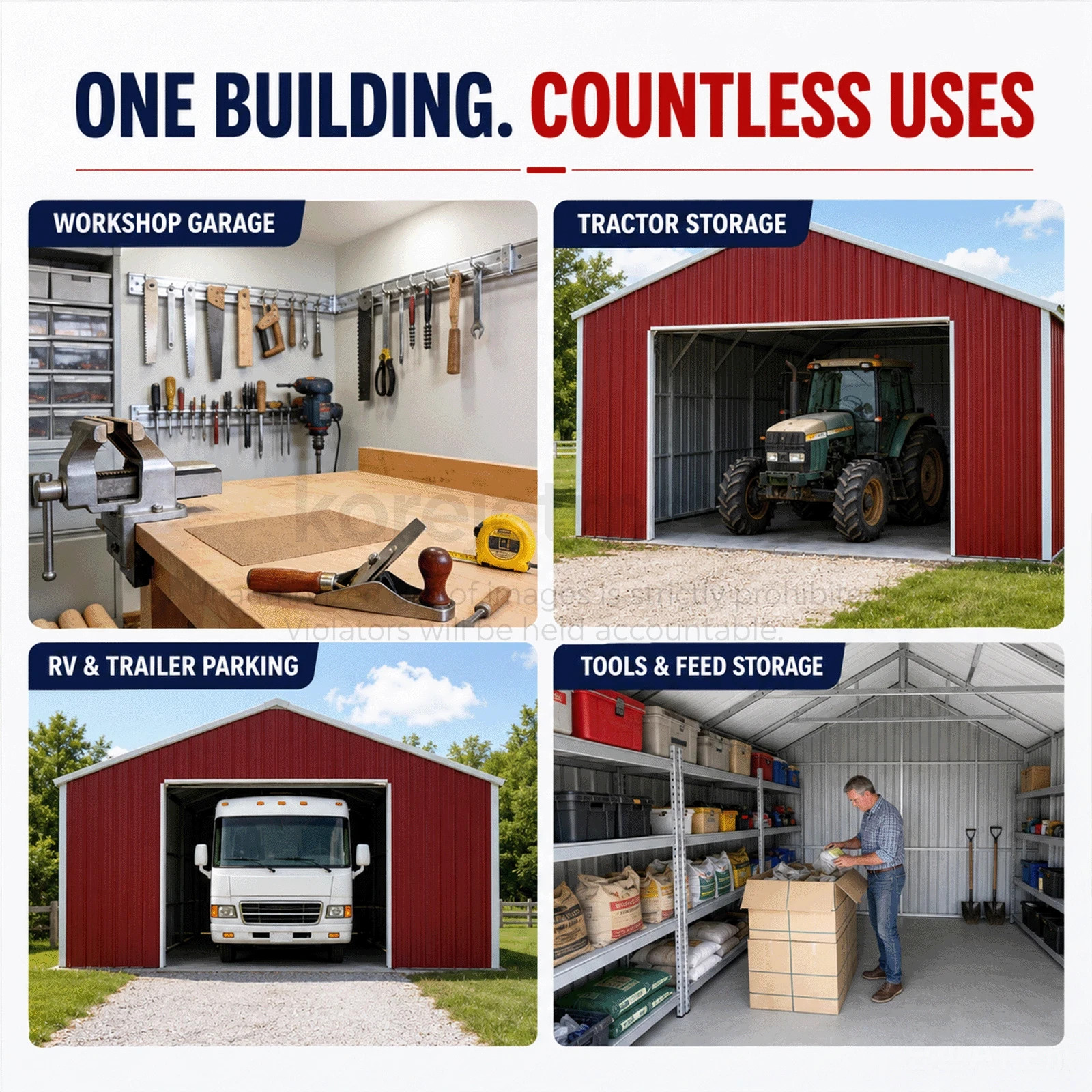 46x25x15FT Heavy-Duty Metal Garage Barn Shed Reinforced Steel Carport 1150 sq.ft