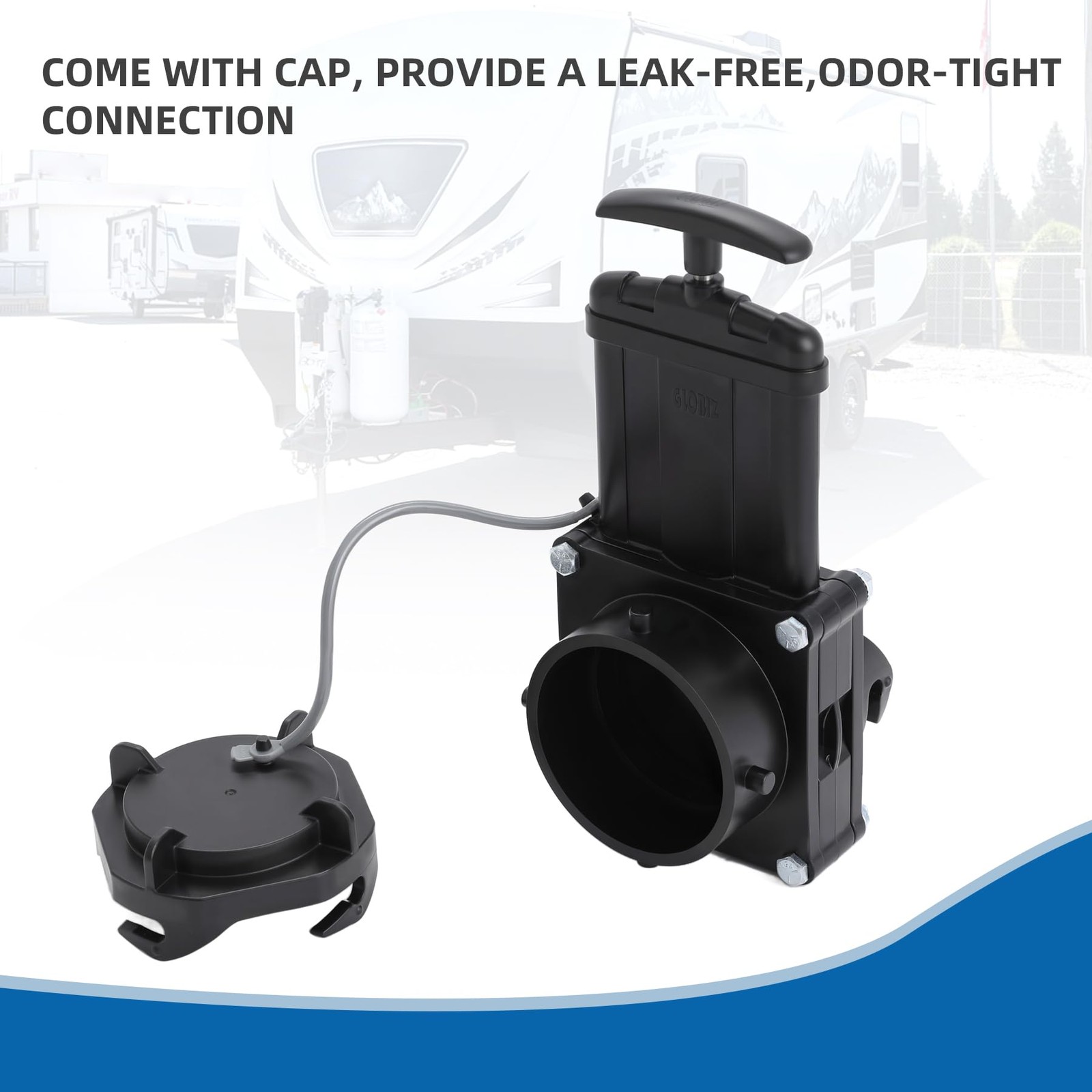GLOBIZ Short Bayonet Hook Twist-On Waste Valve RV Gate 4×9.5×4 inches, Black