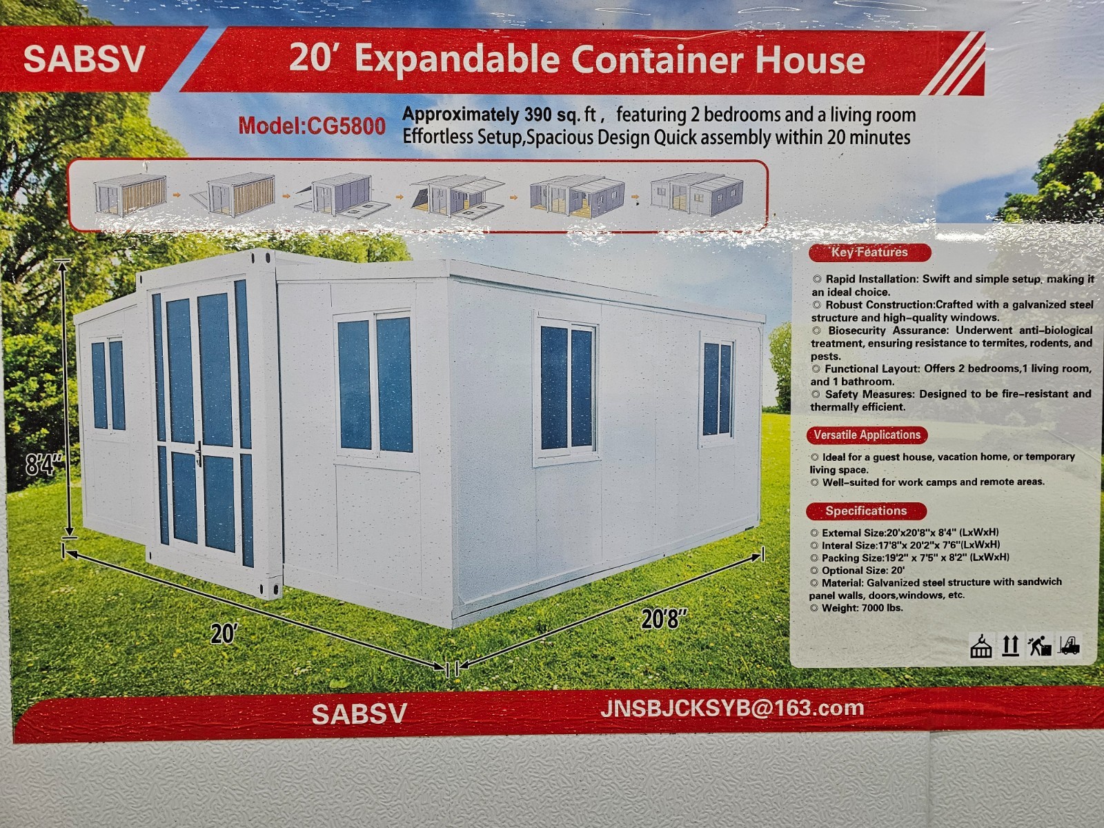 20’x20’x8′ Mobile Expandable Prefab Office. Prebuilt Office – 390 sq. ft.
