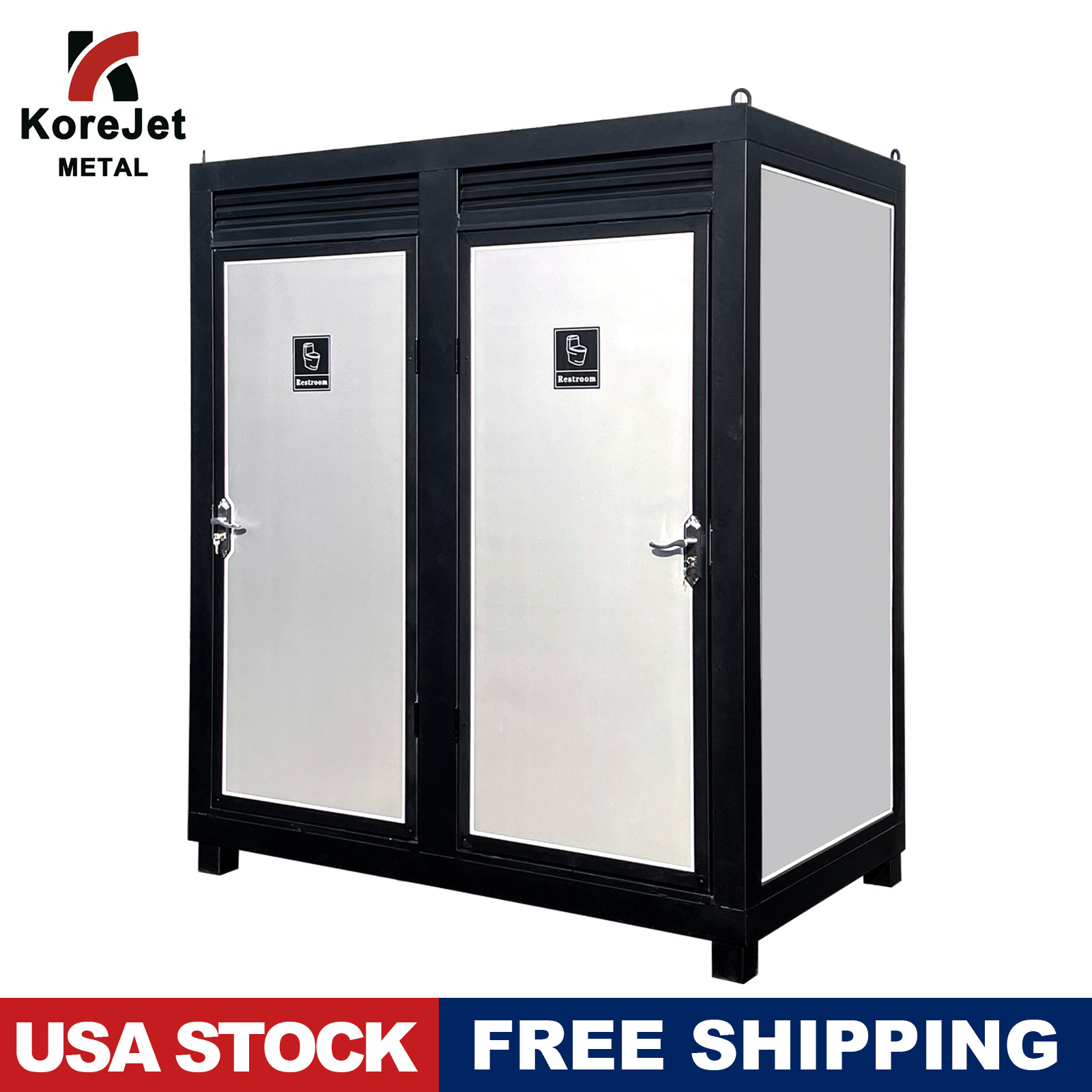 KJ Two-Person Portable Toilet Cabin,Outdoor Restroom with Light,Sink & Vent Fan