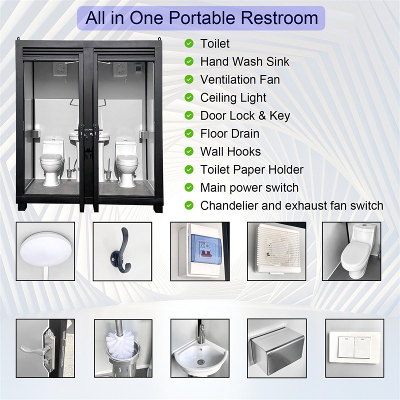 Two-Person Restroom Mobile Toilet Cabin Outdoor Restroom w/ Light Sink Vent Fan