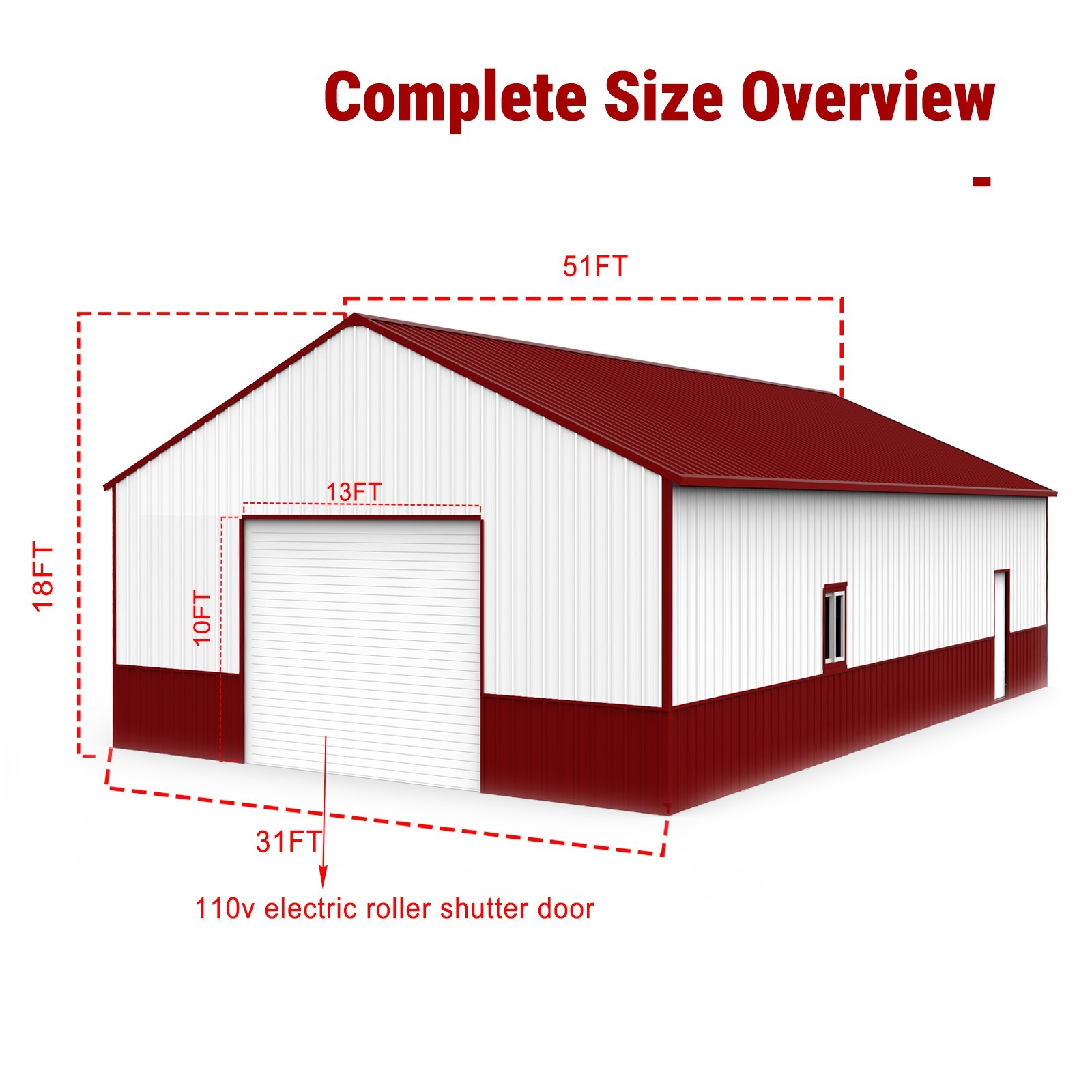 31’x51′ Metal Garage Shed Barn Outdoor Storage Heavy Duty Galvanized Steel