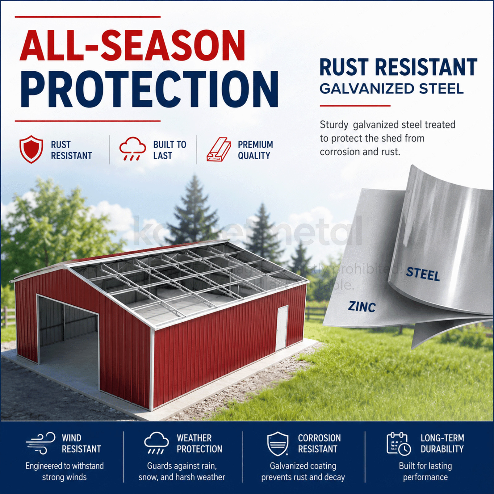 46x25x15FT Heavy-Duty Metal Garage Barn Shed Reinforced Steel Carport 1150 sq.ft