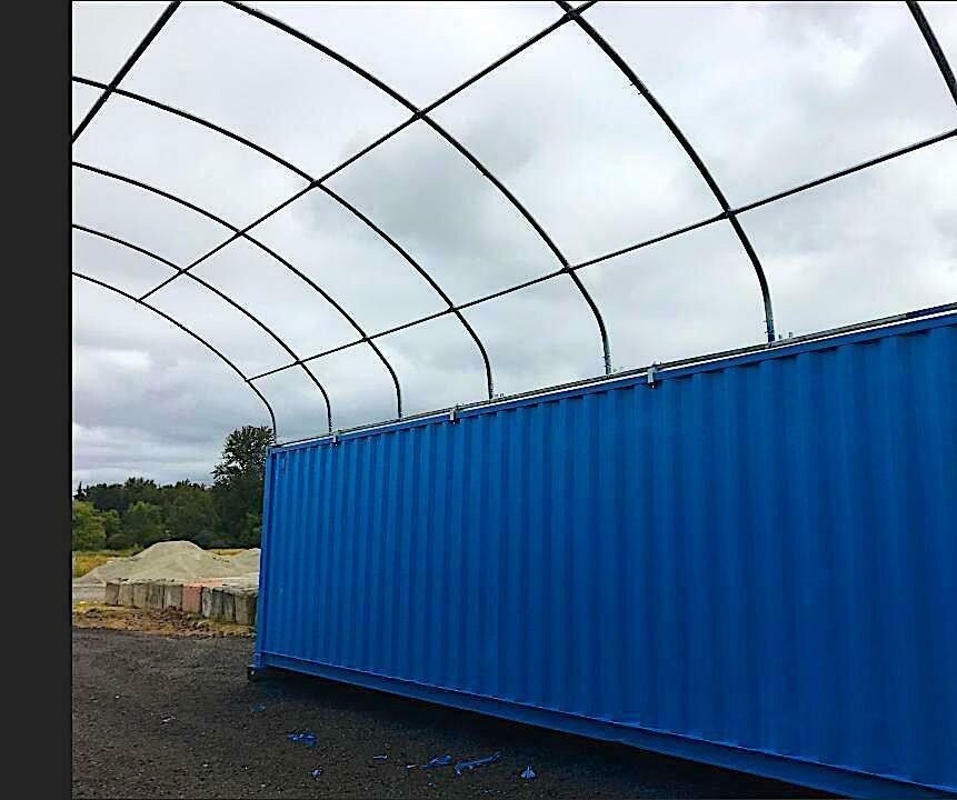 Covermore 20×40 (15 oz PVC) upgraded Conex Container Mounted Canopy Shelter