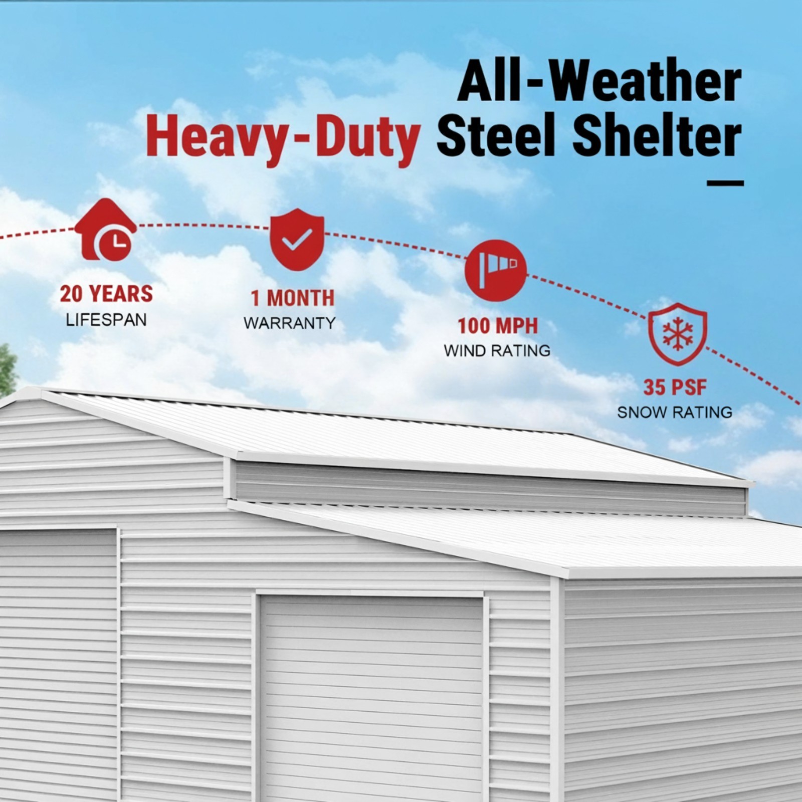 42’x30’x13′ Metal Garage Shed Barn Outdoor Storage Heavy Duty Galvanized Steel