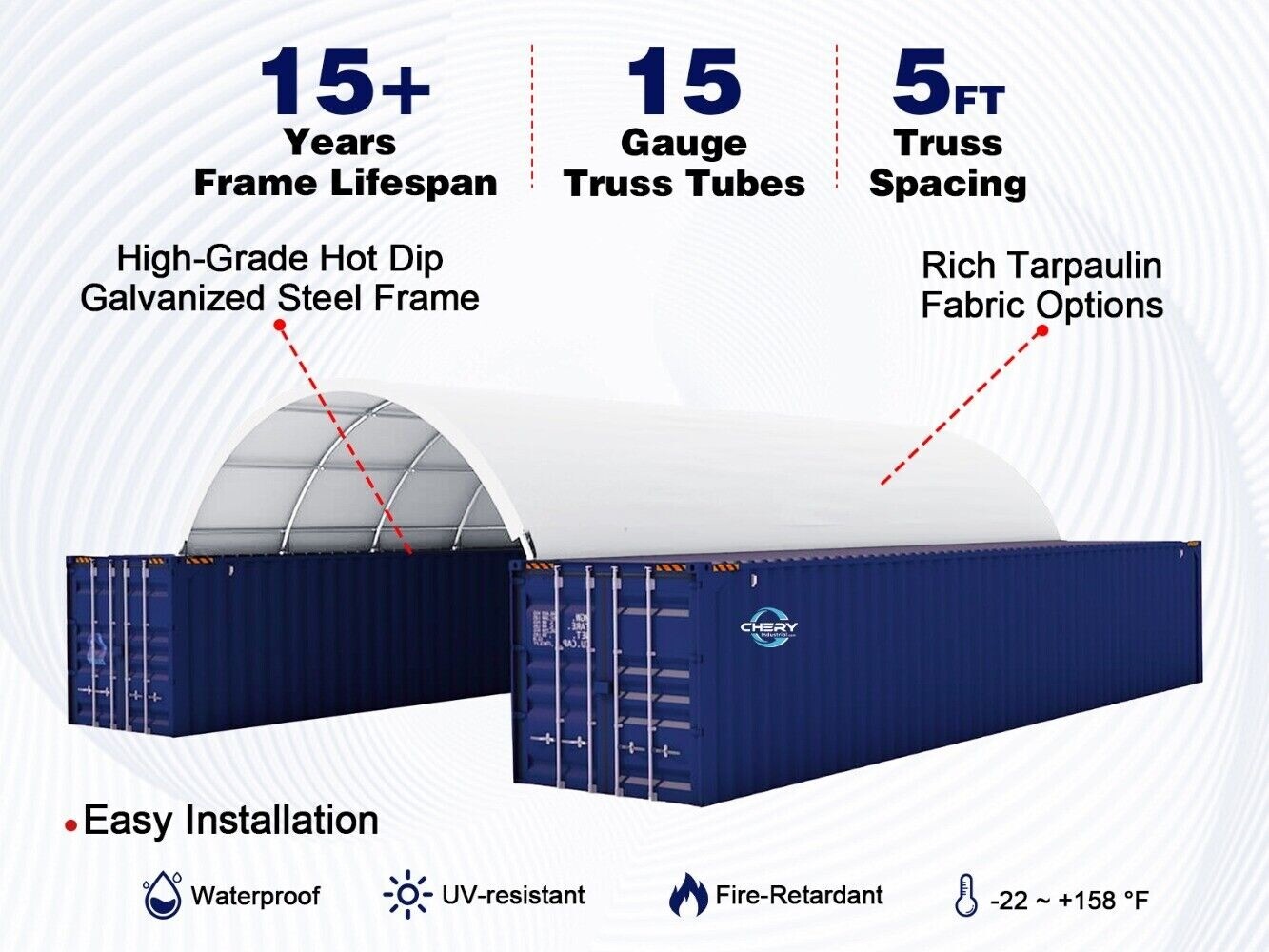 20’x40′ Heavy Duty Shipping Container Canopy 11oz PE Shelter Cover Roof Box Kit