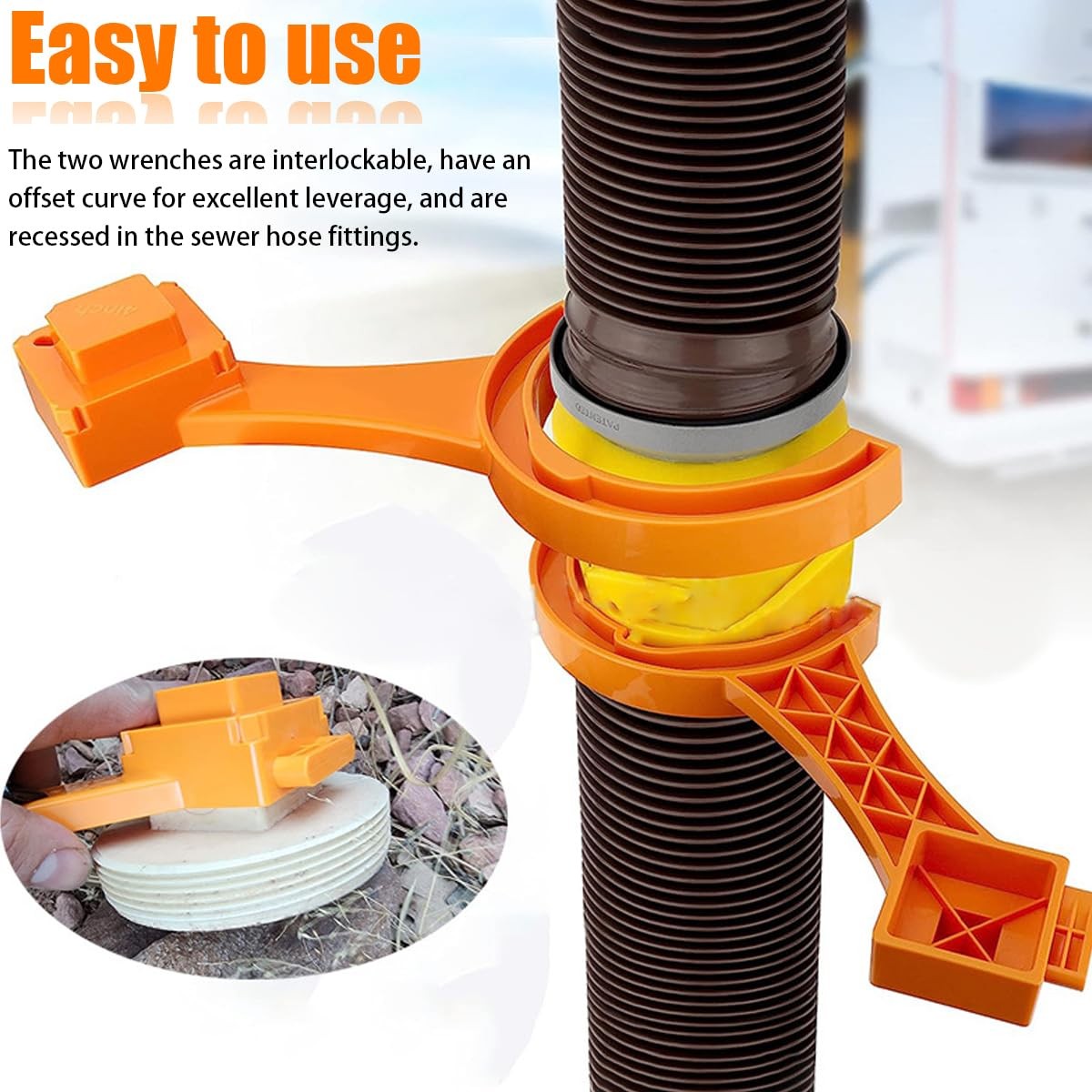 AUCELI 2PCS RV Sewer Hose Wrench, Fits Most 3 Inch and 4 4*1.7*0.3in, Orange