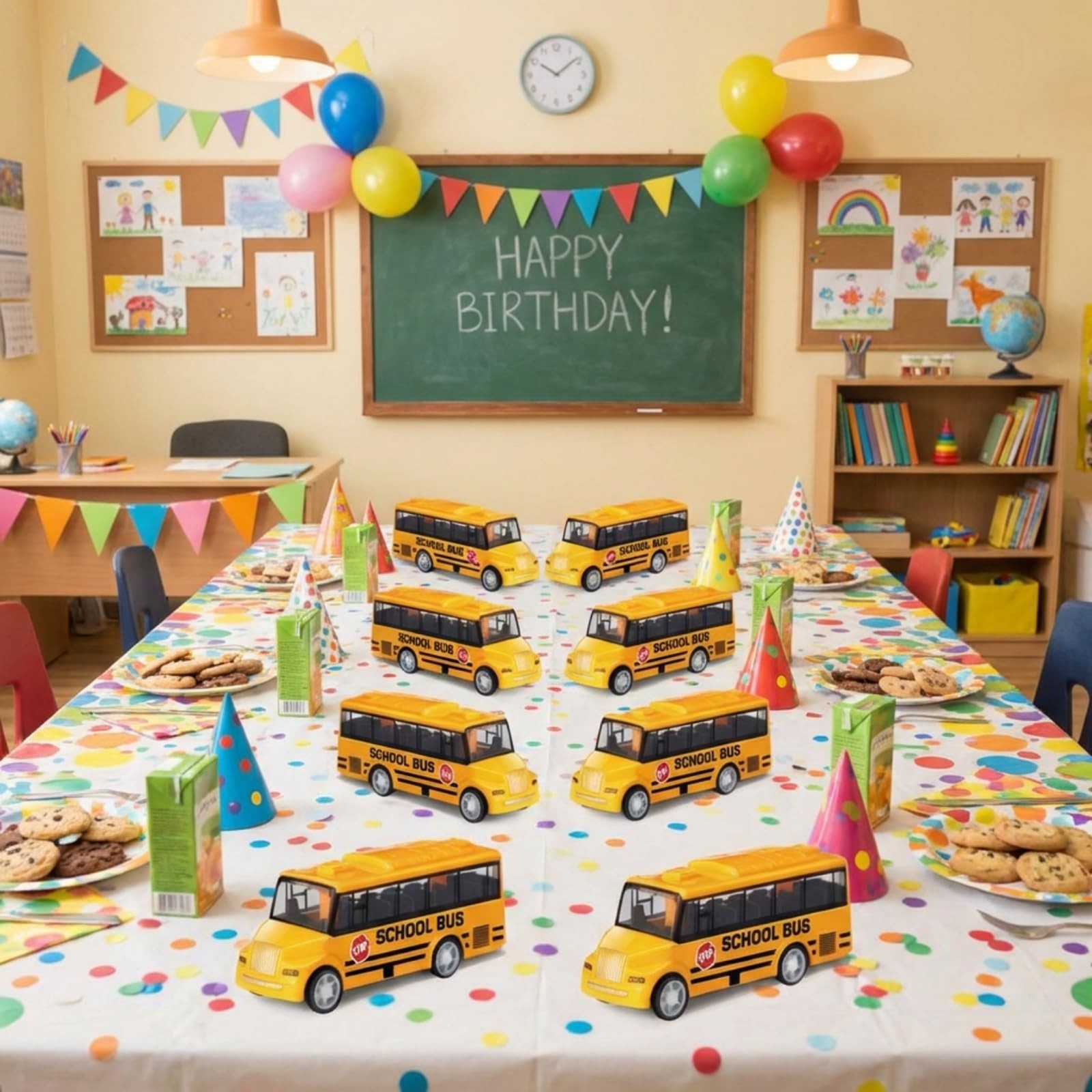 RoundFunny 12 Pcs Mini Yellow School Bus 1.1 x 1.38 x 3.86 inches,