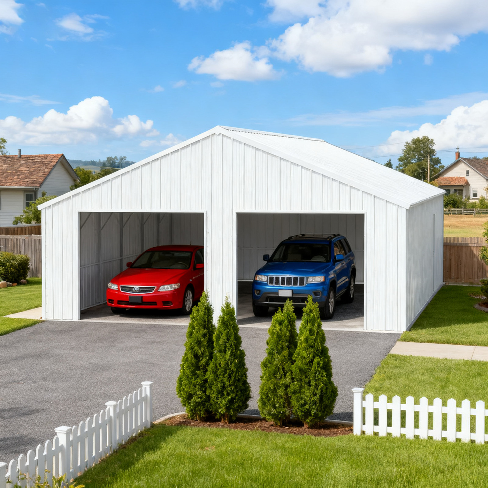 Dual-Door 25x33ft Galvanized Steel Garage