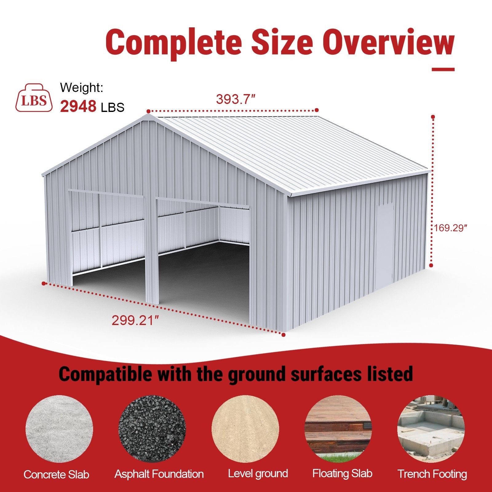33FT x 25FT Metal Garage Barn – Reinforced Steel Structure with Dual Doors