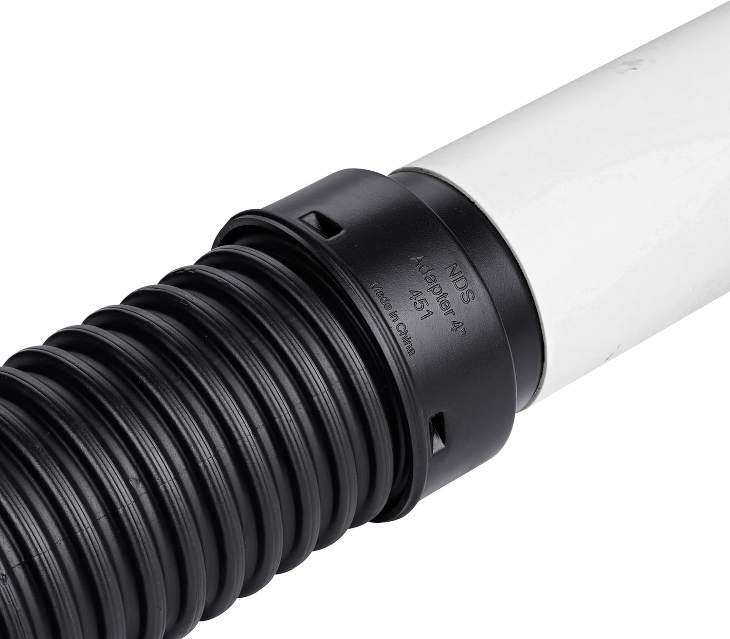 451 HDPE Corrugated Adapter 4-Inch for Sewer & Drain Pipe Connections Black