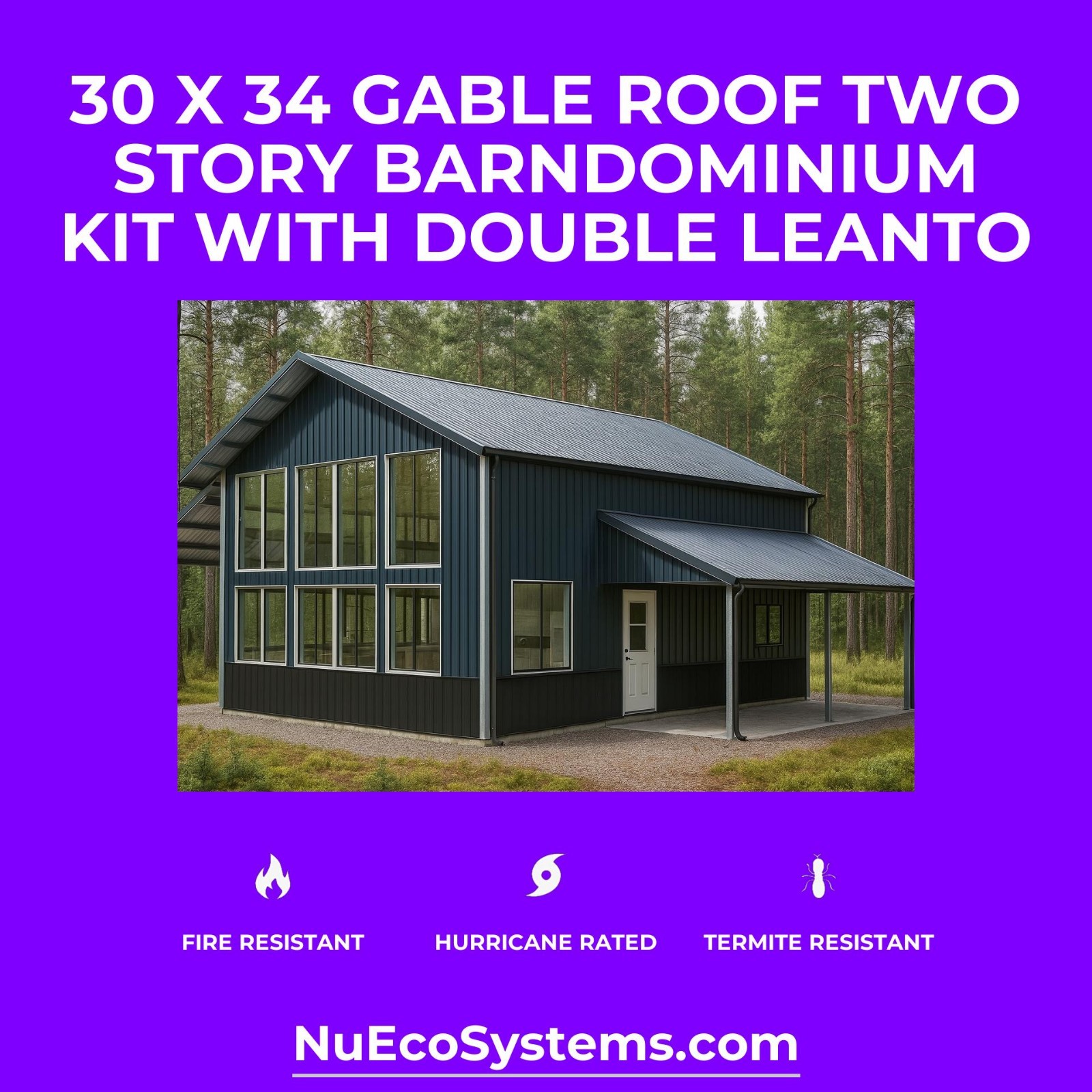 Steel Framed Barn Style Barndominium Kit with Huge 2nd Story Loft Mezzanine