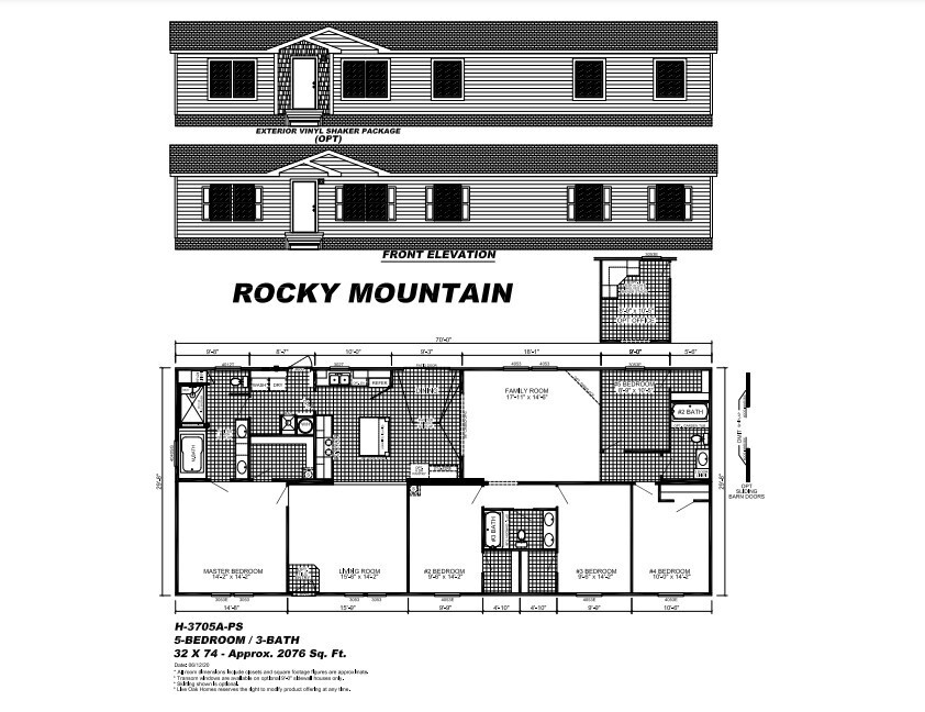 2023 Live Oak ROCKY MOUNTAIN Mobile Home 5BR/3BA 32×74-All S. E. States-45 Days!