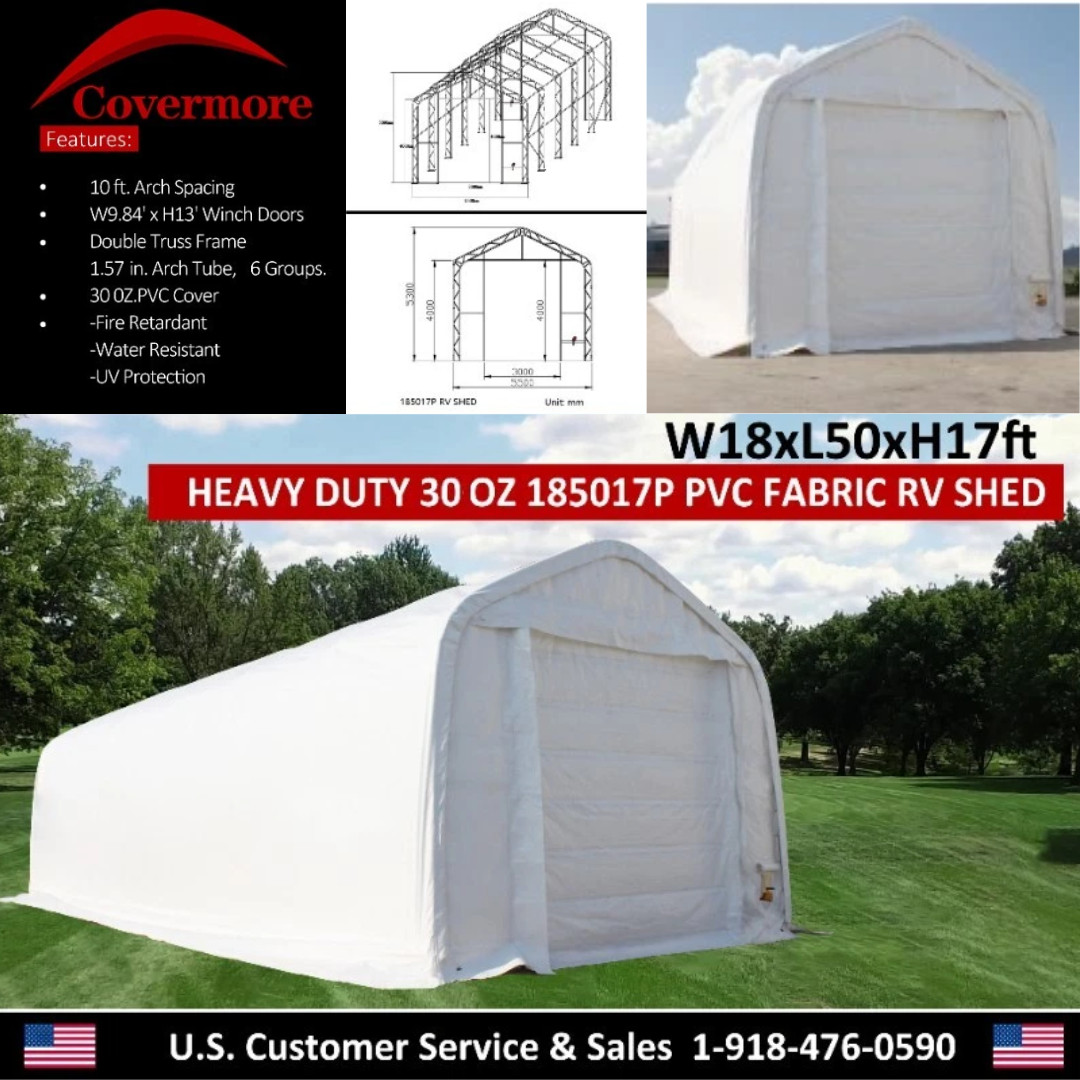 18’x50’x17′ HEAVY DUTY Dual Truss 30 oz PVC RV/boat shed Fabric storage Building