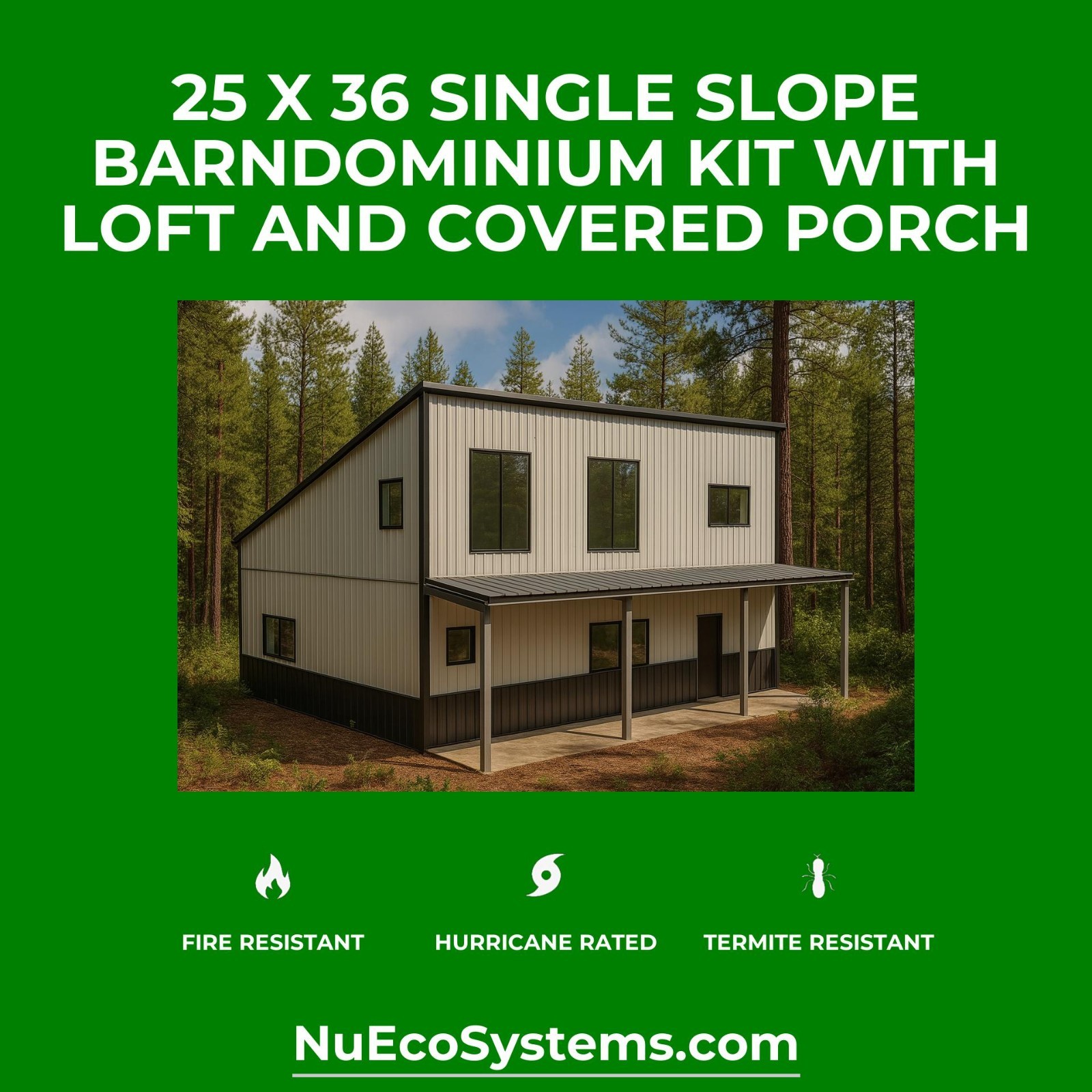 Fire & Hurricane Resistant Barndominium Home Kit with Covered Porches