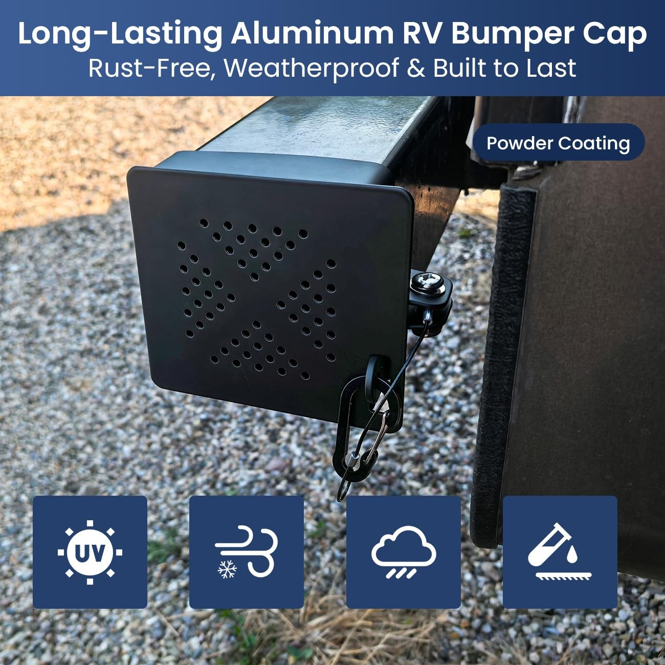 Safoner Aluminum RV Bumper End Cap- Fits Standard 4-Inch Square Camper Black