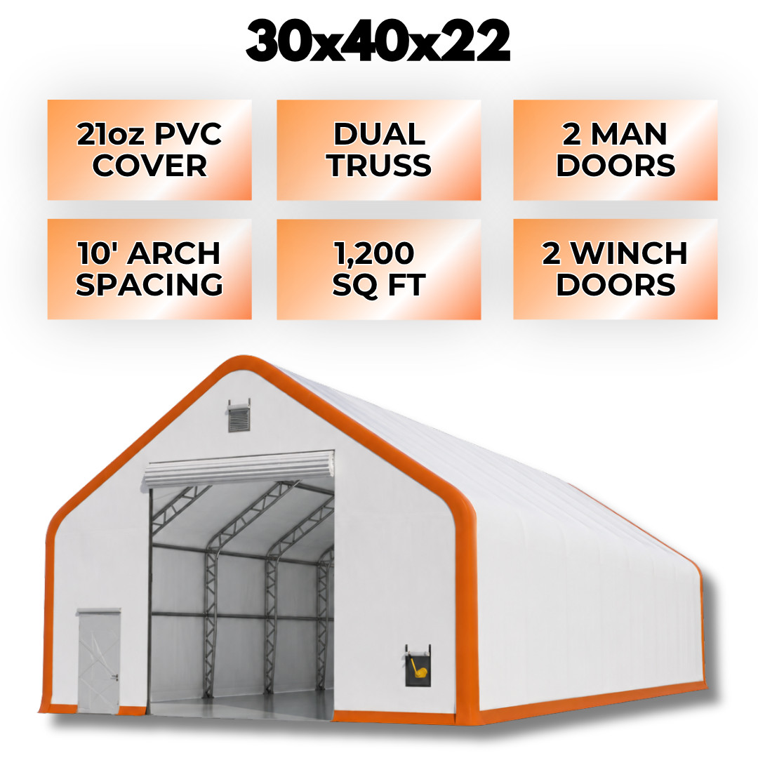 30x40x22 DUAL TRUSS *21oz PVC* Canvas Fabric Storage Building Shelter Barn Shop