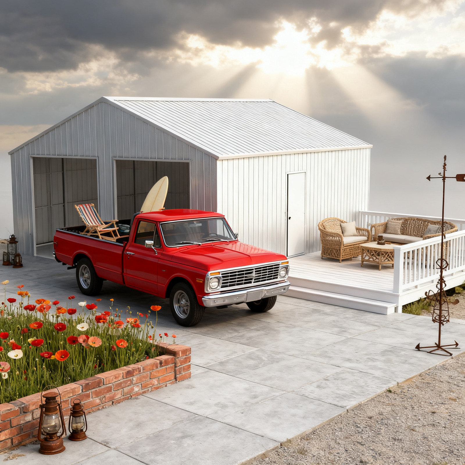 33x25FT Galvanized Steel Garage Barn w Dual Doors