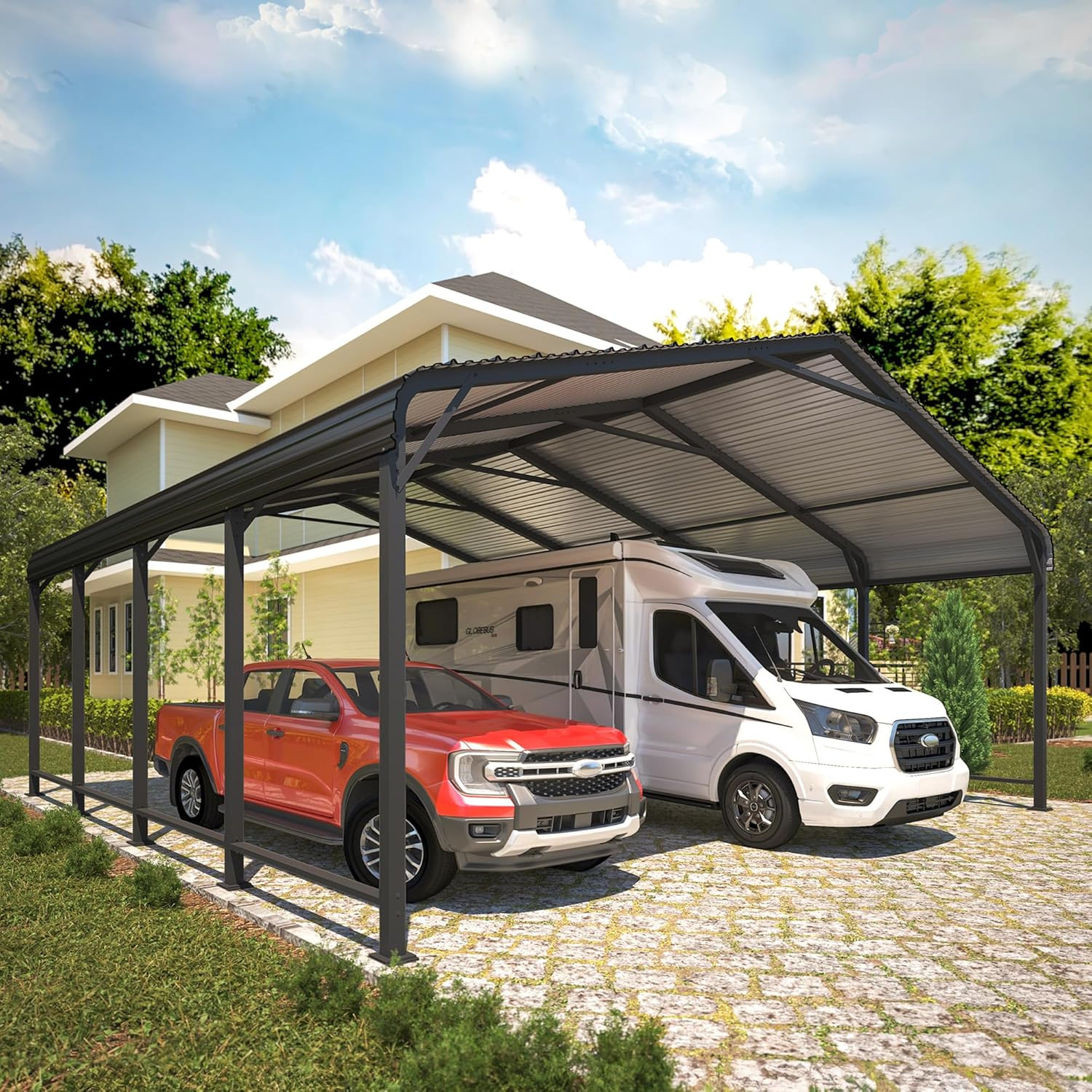 20′ X 20′ Metal Carport with Updated Roof & Enhanced Base, Heavy Duty Canopy Car