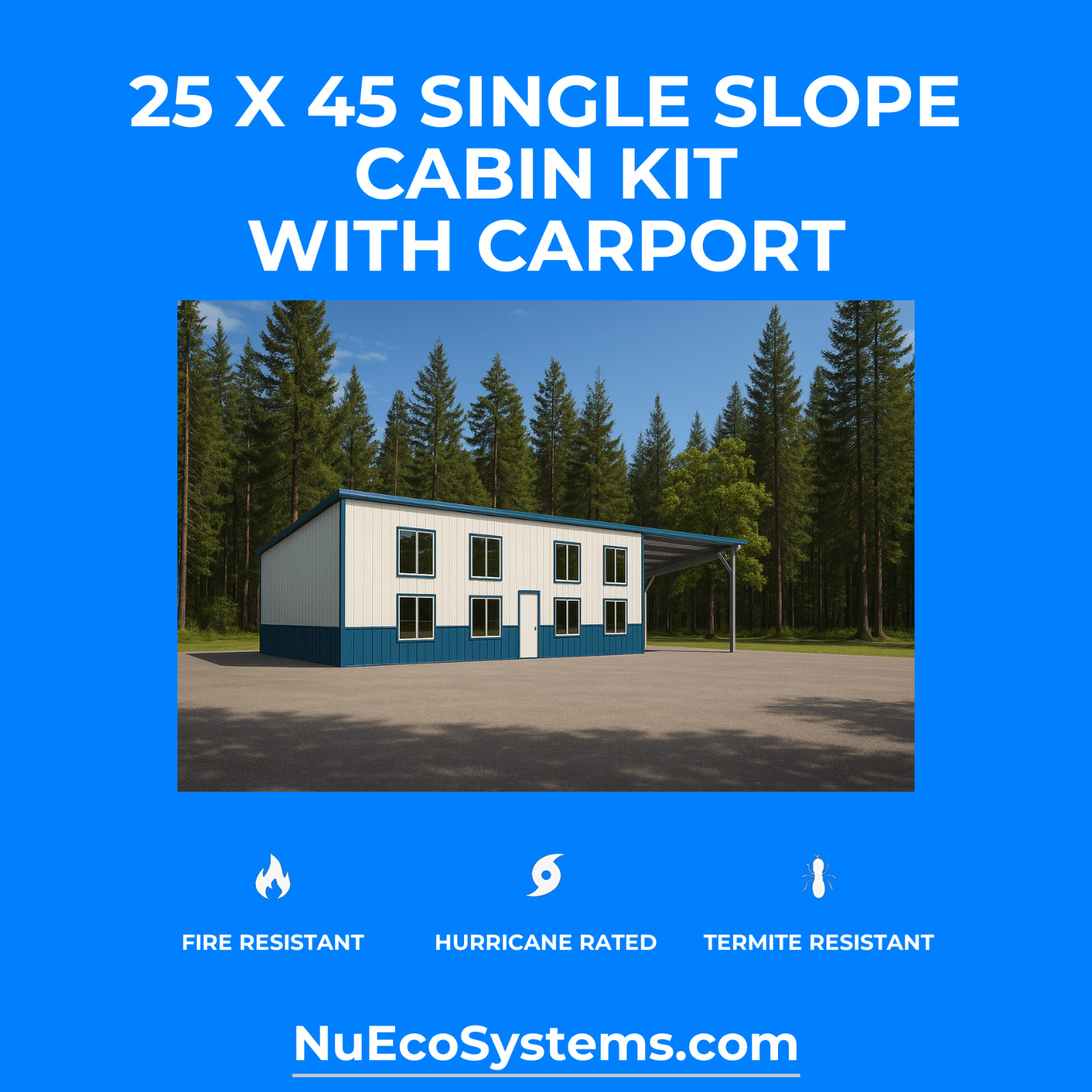 US Made Galvanized Steel 20 x 39 On & Off Grid Cabin Kit Covered Patio