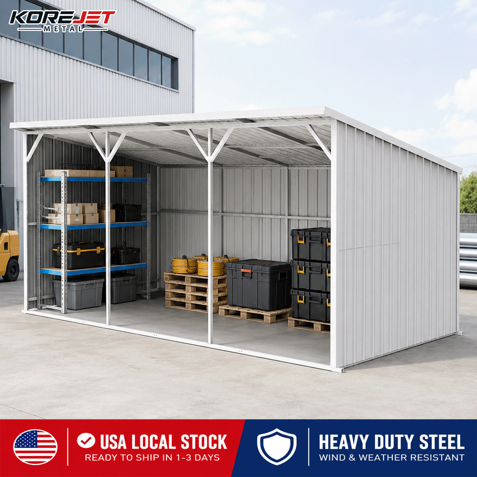 25’x12′ Heavy Duty Metal Storage Shelter Industrial Equipment Warehouse Shed