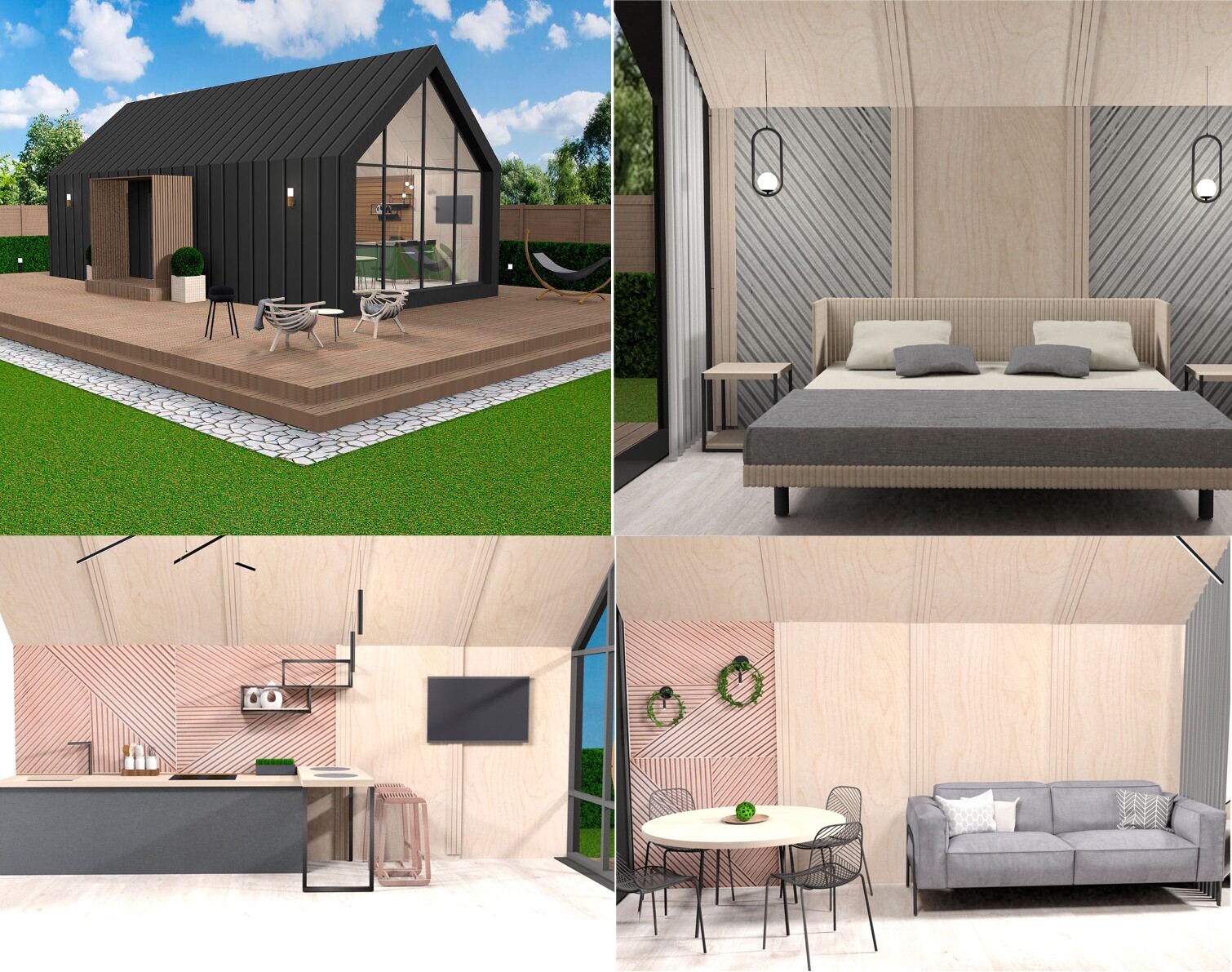 495 sq.ft SOLID PLYWOOD HOUSE KIT #PW-49 WOOD PREFAB DIY KIT BUILDING CABIN HOME